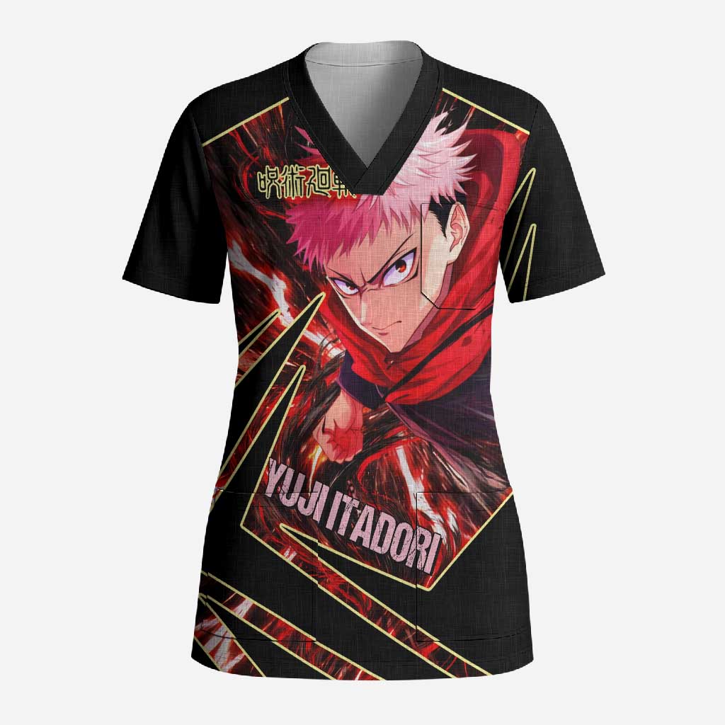 Yuji Itadori Black Flash Scrub Top Dynamic Cursed Energy Burst Style