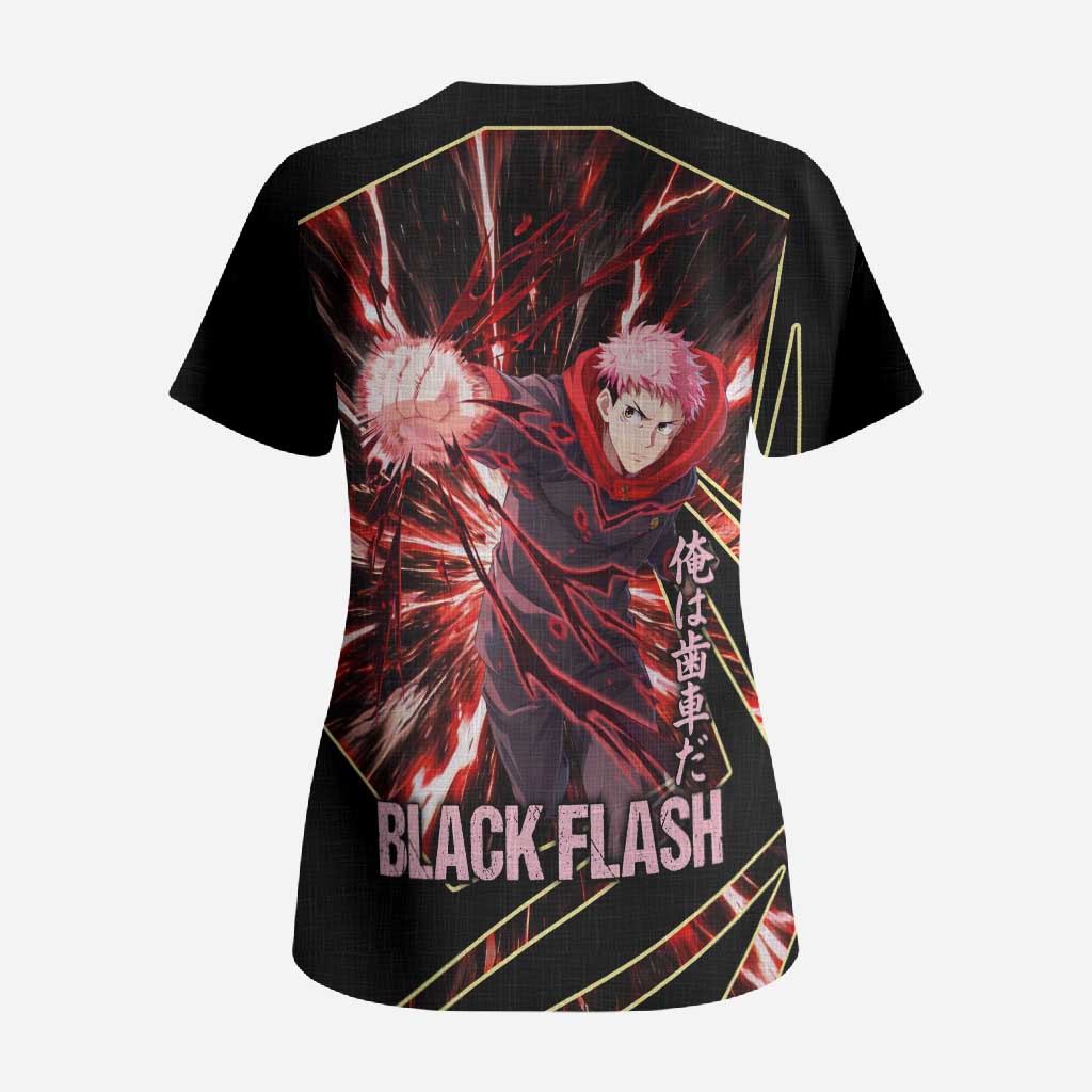 Yuji Itadori Black Flash Scrub Top Dynamic Cursed Energy Burst Style