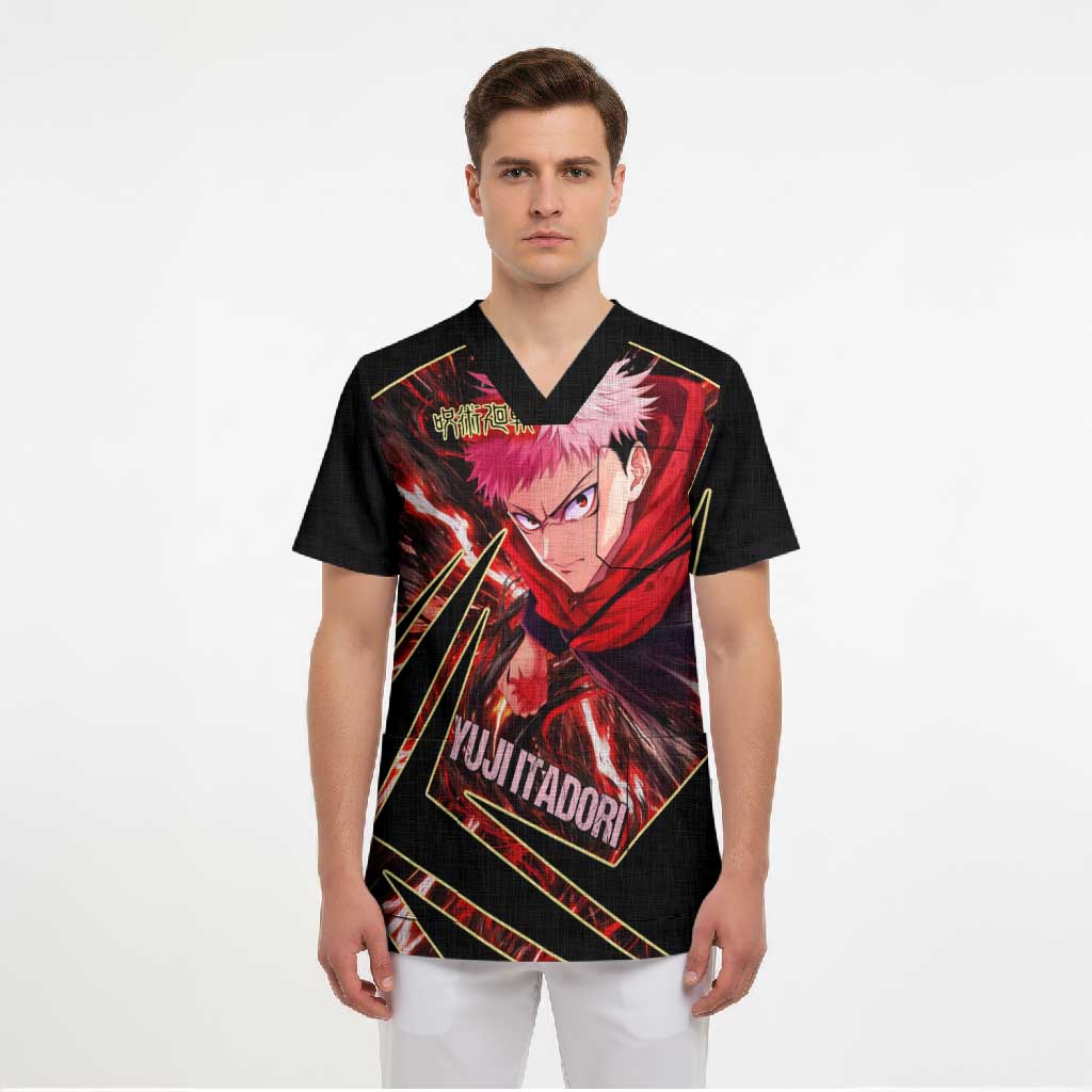 Yuji Itadori Black Flash Scrub Top Dynamic Cursed Energy Burst Style