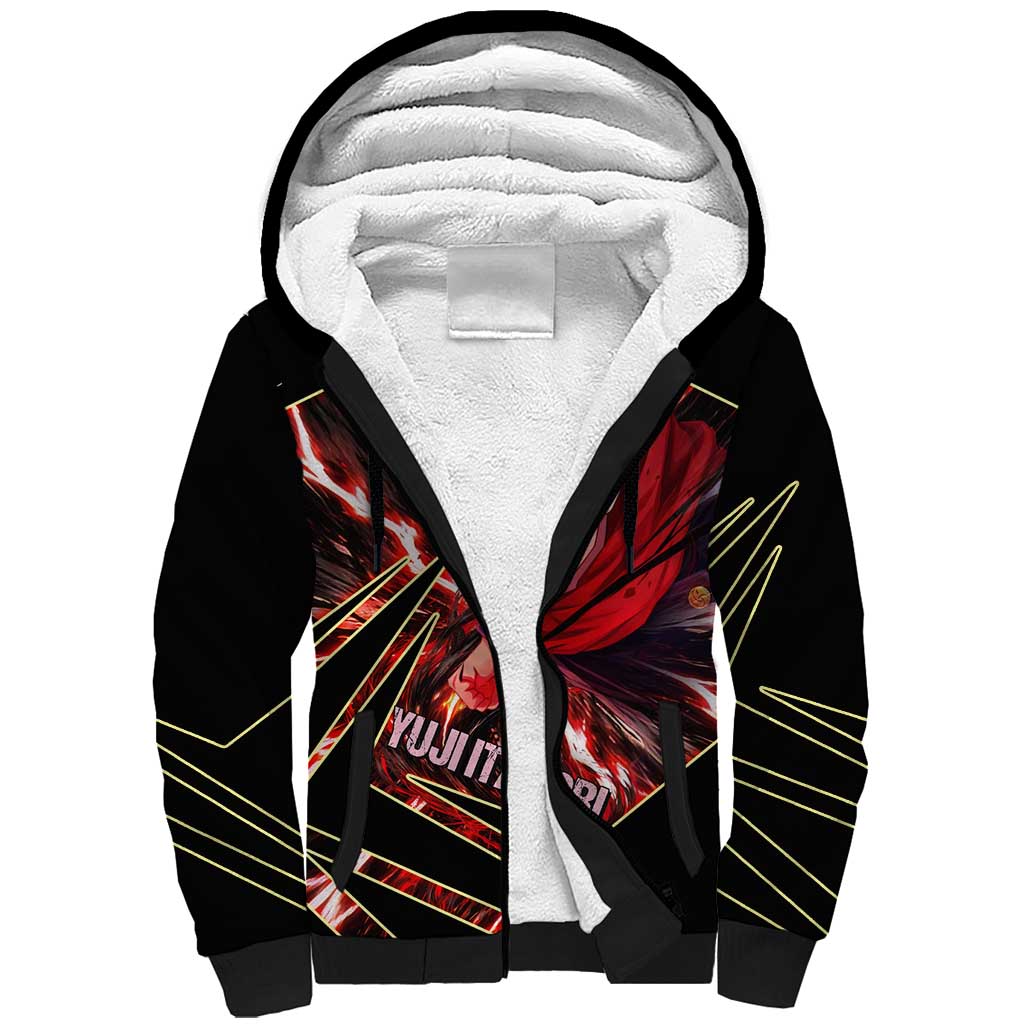 Yuji Itadori Black Flash Sherpa Hoodie Dynamic Cursed Energy Burst Style