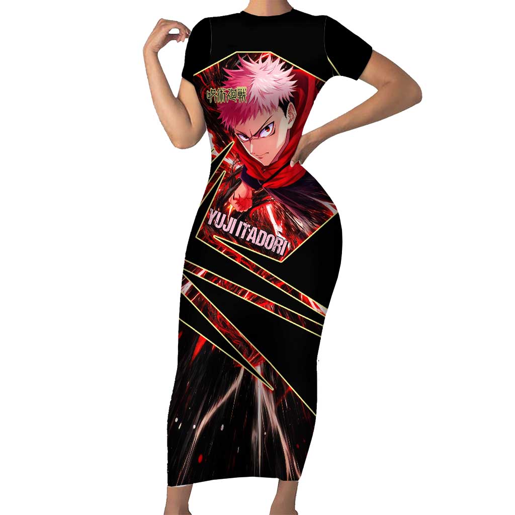 Yuji Itadori Black Flash Short Sleeve Bodycon Dress Dynamic Cursed Energy Burst Style