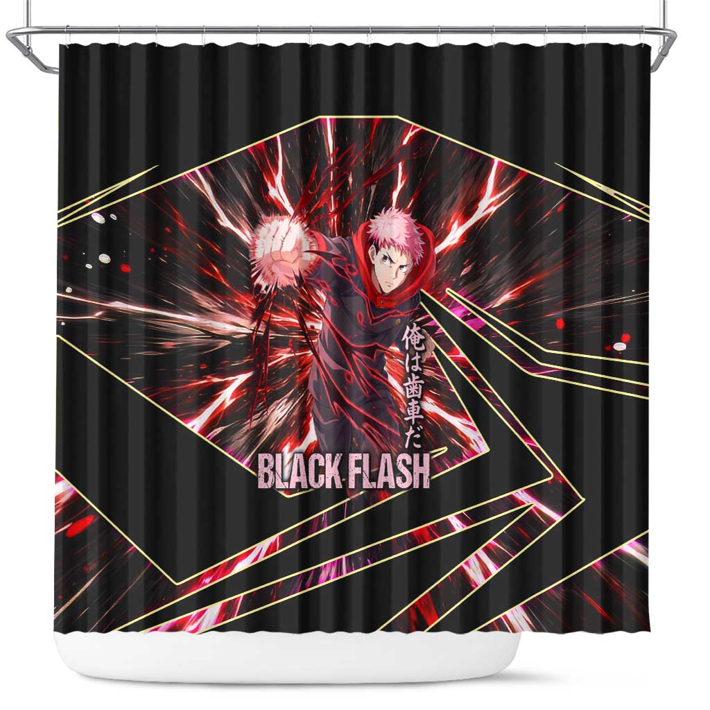 Yuji Itadori Black Flash Shower Curtain Dynamic Cursed Energy Burst Style