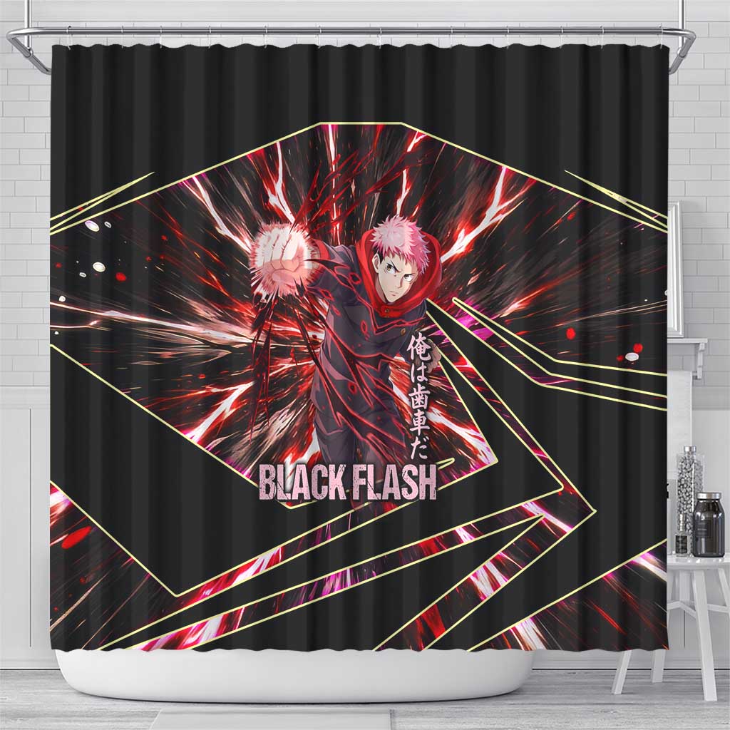 Yuji Itadori Black Flash Shower Curtain Dynamic Cursed Energy Burst Style
