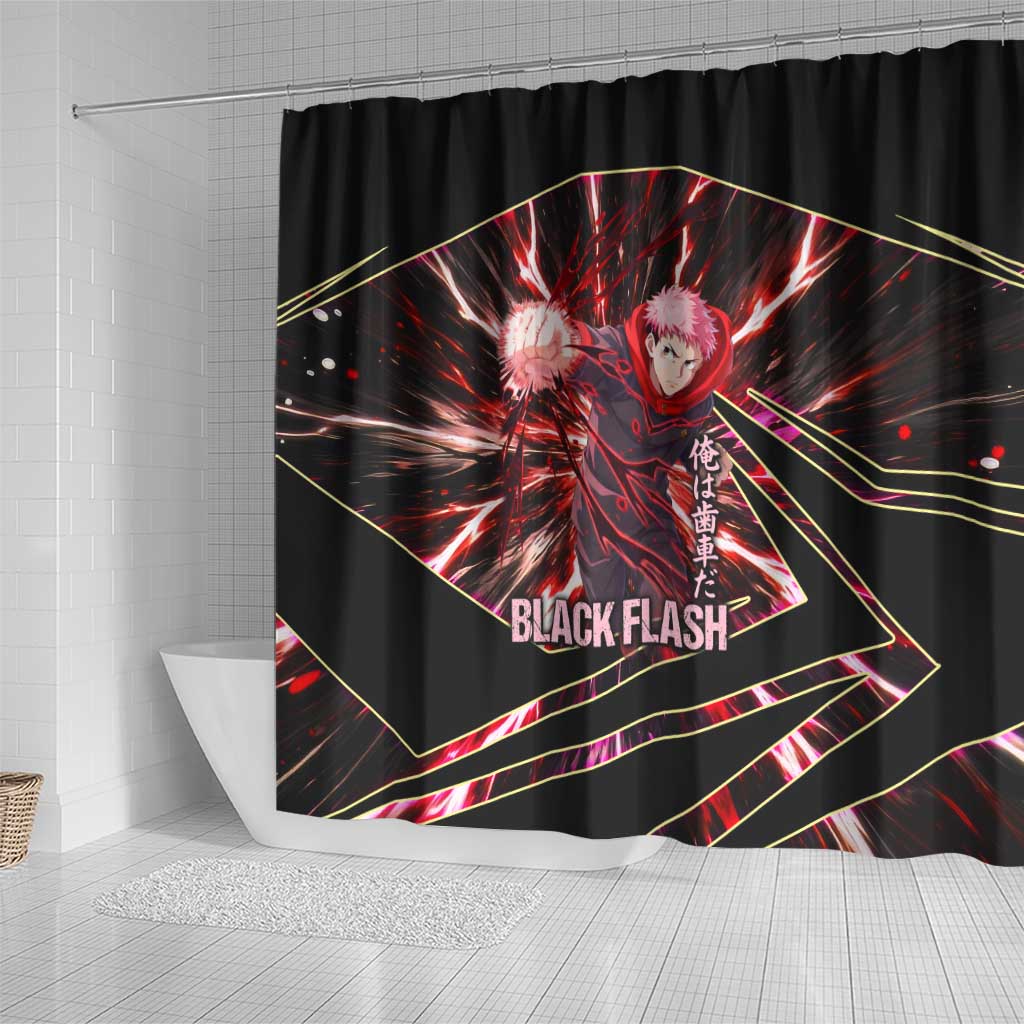 Yuji Itadori Black Flash Shower Curtain Dynamic Cursed Energy Burst Style