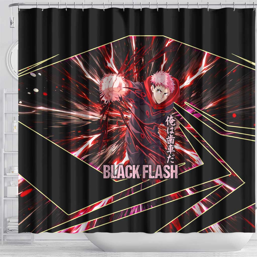 Yuji Itadori Black Flash Shower Curtain Dynamic Cursed Energy Burst Style