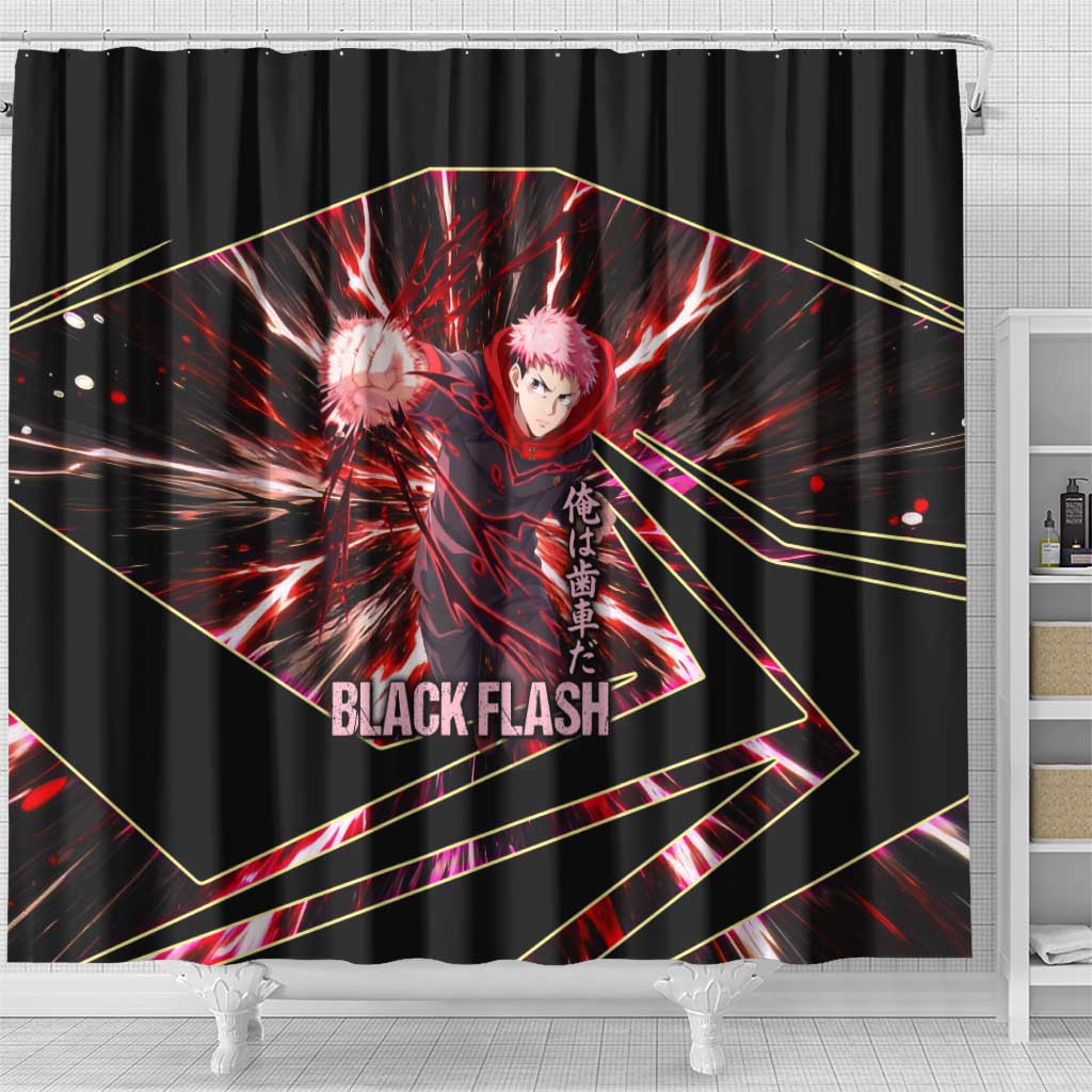 Yuji Itadori Black Flash Shower Curtain Dynamic Cursed Energy Burst Style