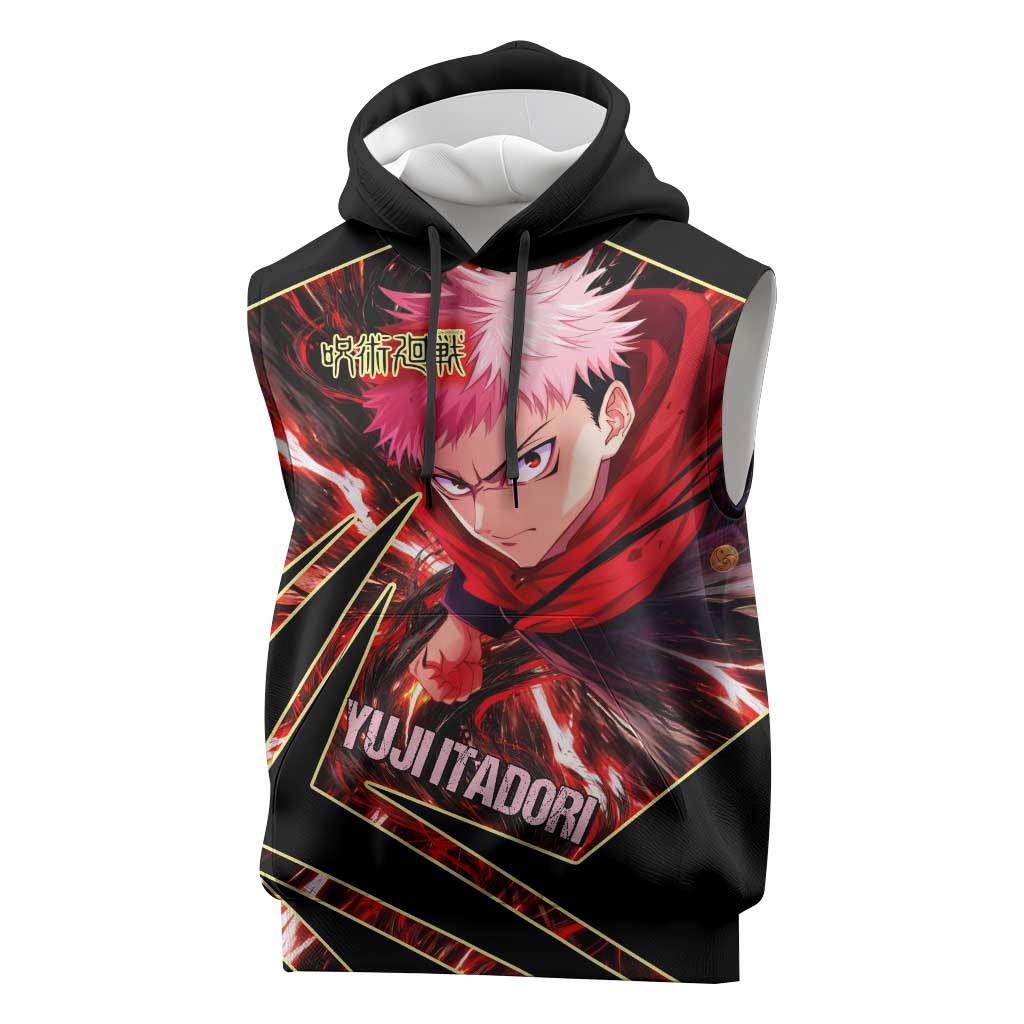 Yuji Itadori Black Flash Sleeveless Hoodie Dynamic Cursed Energy Burst Style