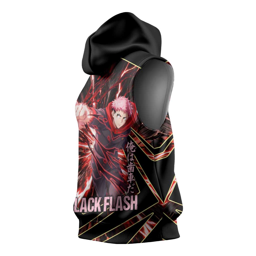 Yuji Itadori Black Flash Sleeveless Hoodie Dynamic Cursed Energy Burst Style