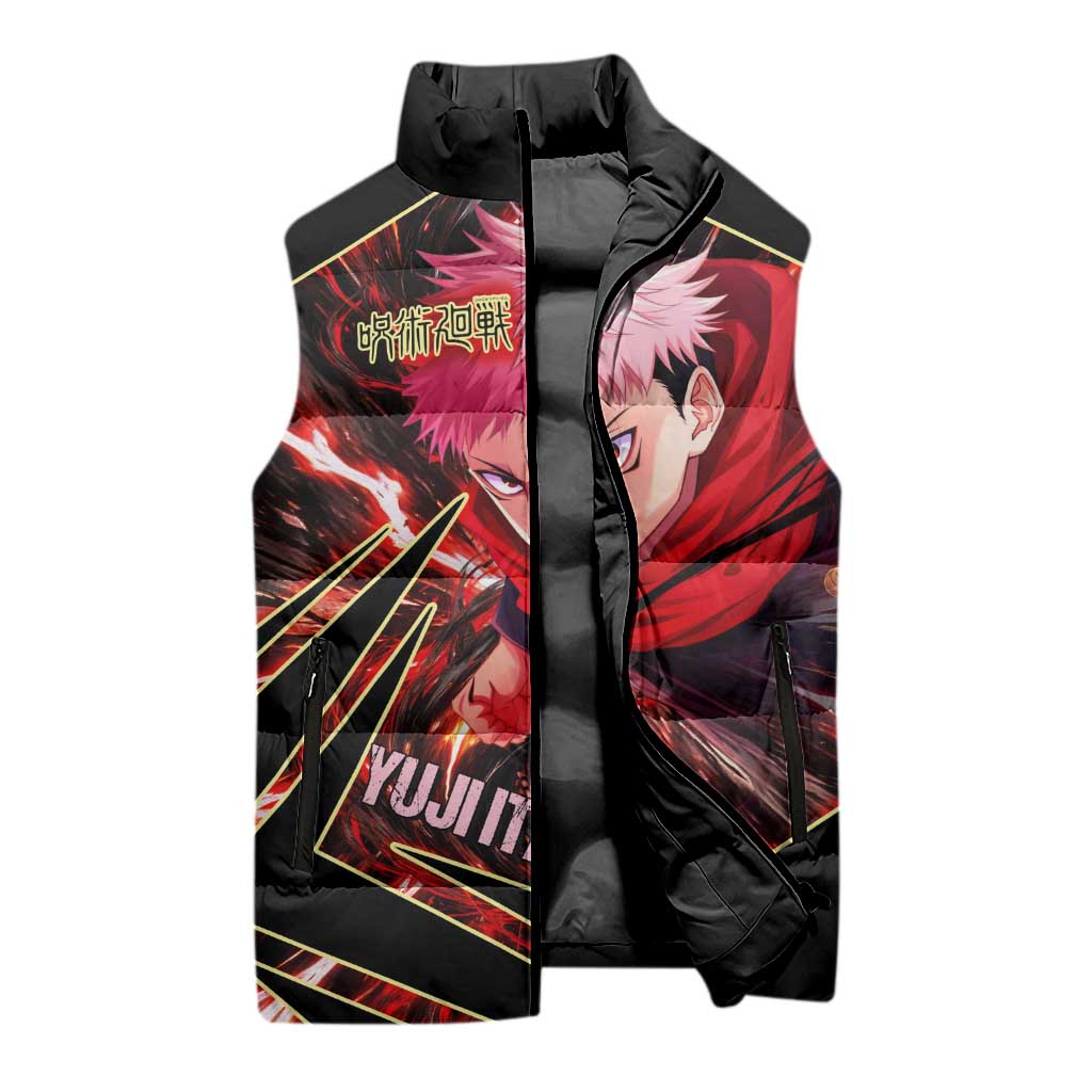 Yuji Itadori Black Flash Sleeveless Puffer Jacket Dynamic Cursed Energy Burst Style
