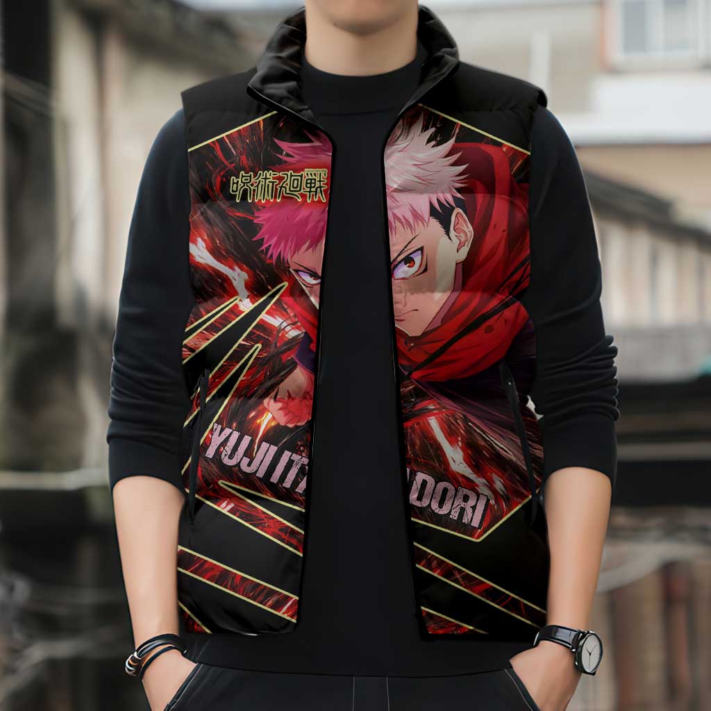 Yuji Itadori Black Flash Sleeveless Puffer Jacket Dynamic Cursed Energy Burst Style