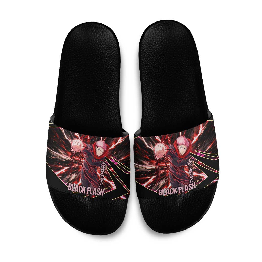 Yuji Itadori Black Flash Slide Sandals Dynamic Cursed Energy Burst Style