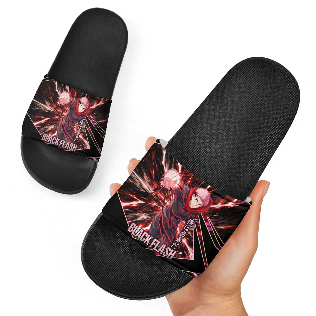 Yuji Itadori Black Flash Slide Sandals Dynamic Cursed Energy Burst Style