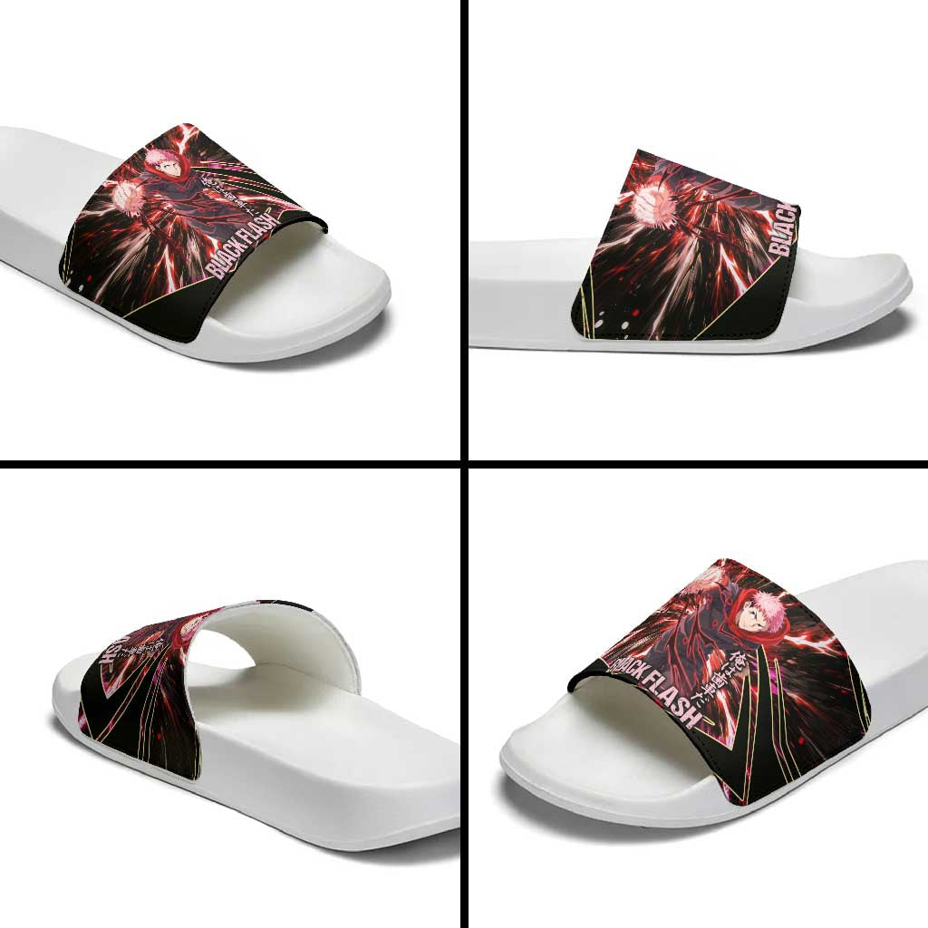 Yuji Itadori Black Flash Slide Sandals Dynamic Cursed Energy Burst Style