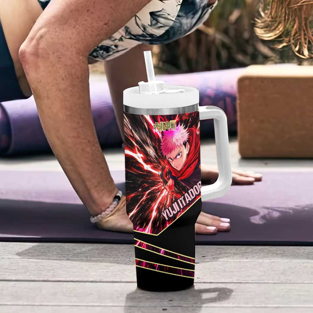 Yuji Itadori Black Flash Tumbler With Handle Dynamic Cursed Energy Burst Style