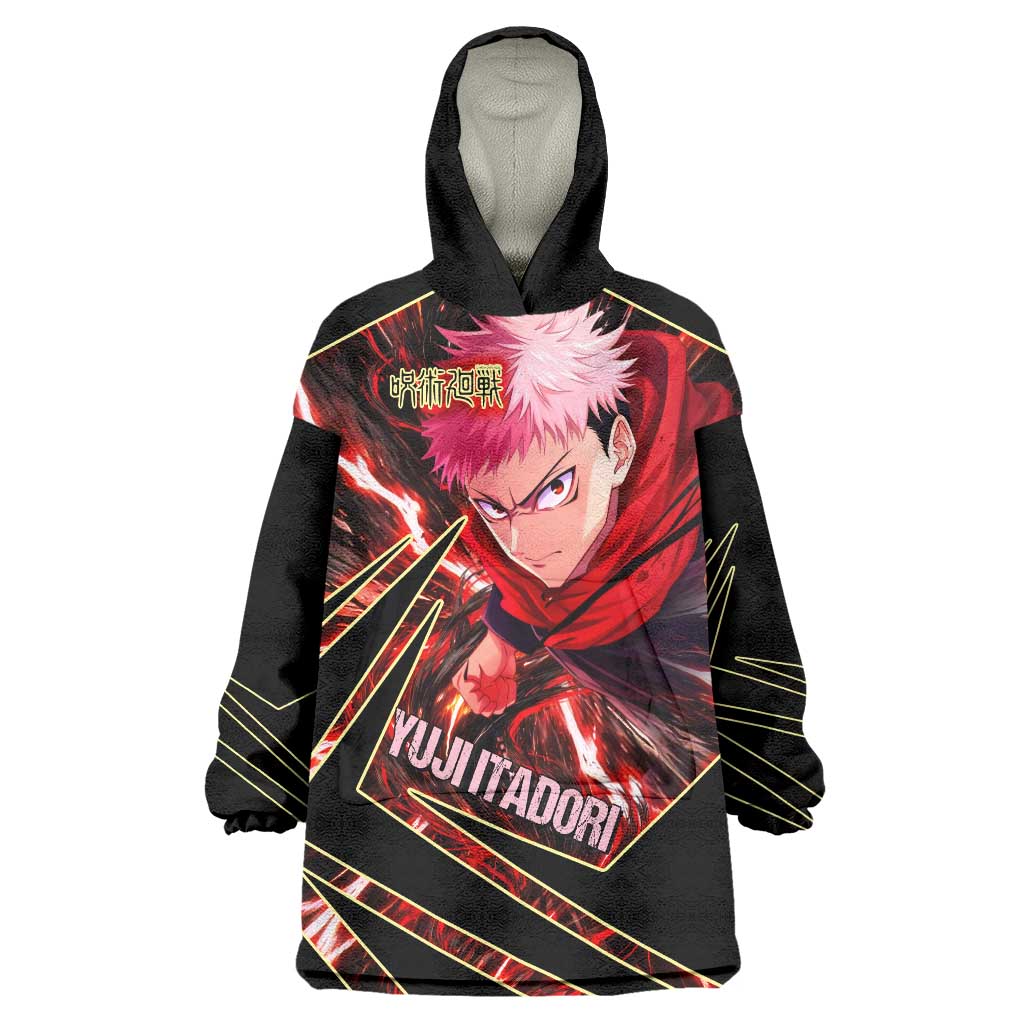 Yuji Itadori Black Flash Wearable Blanket Hoodie Dynamic Cursed Energy Burst Style