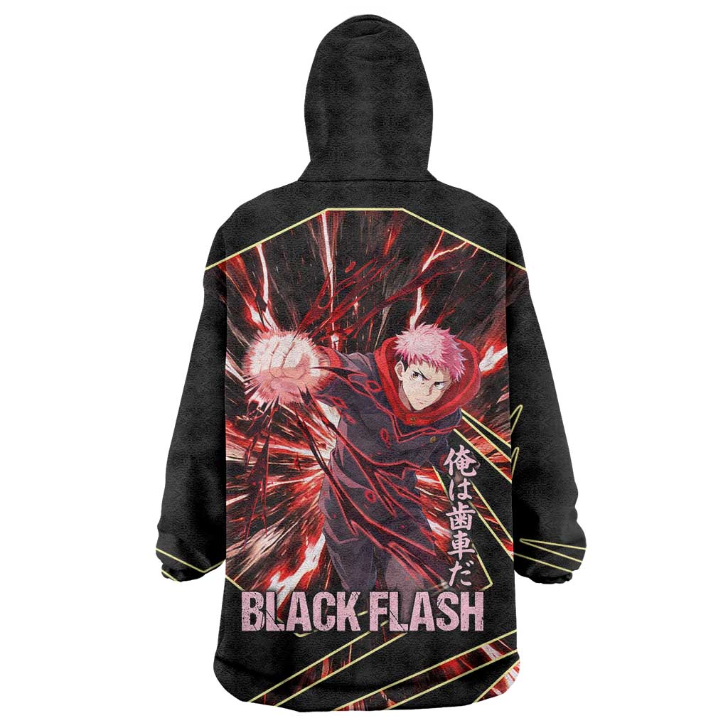 Yuji Itadori Black Flash Wearable Blanket Hoodie Dynamic Cursed Energy Burst Style