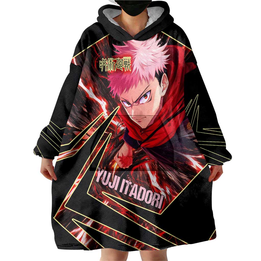 Yuji Itadori Black Flash Wearable Blanket Hoodie Dynamic Cursed Energy Burst Style