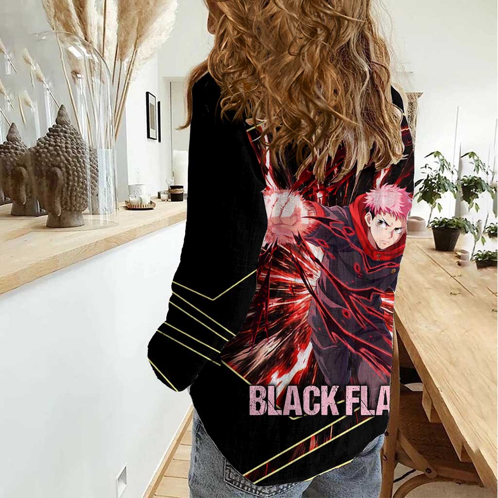 Yuji Itadori Black Flash Women Casual Shirt Dynamic Cursed Energy Burst Style