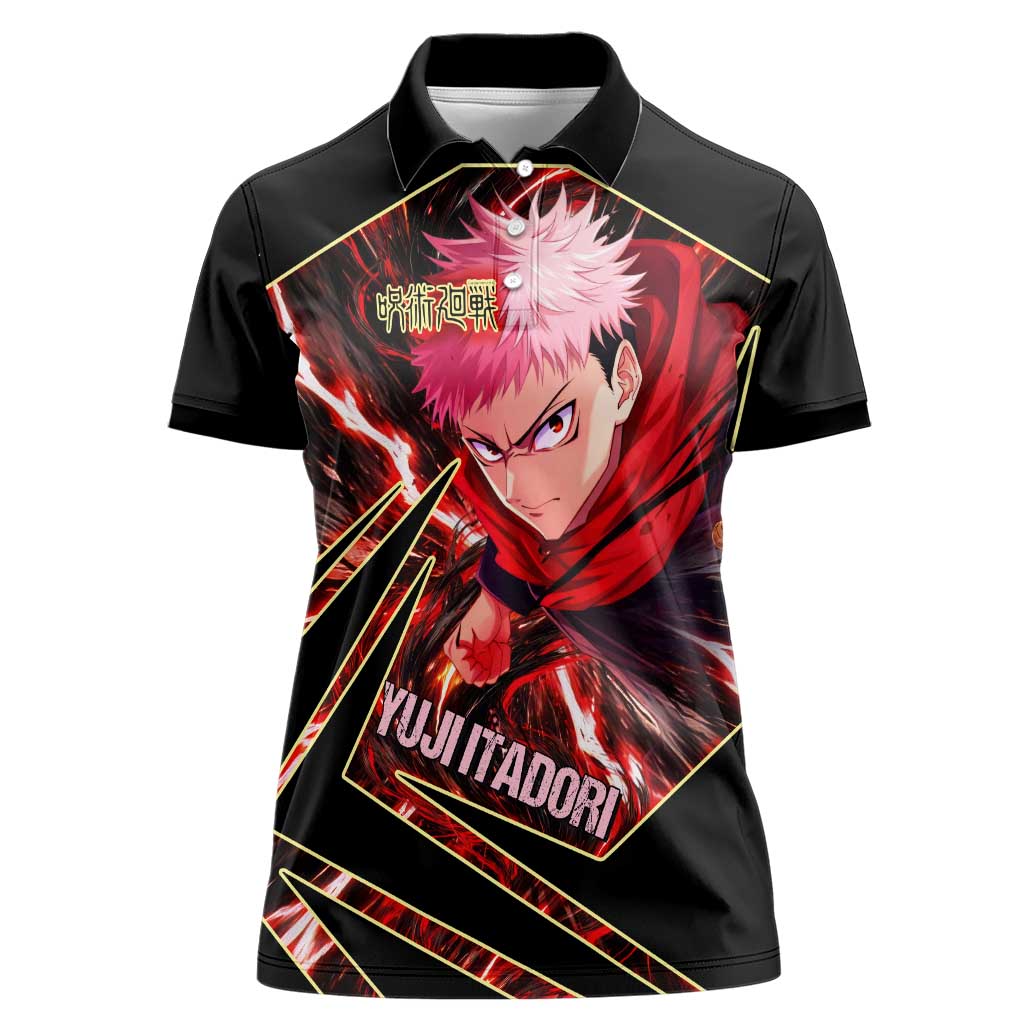 Yuji Itadori Black Flash Women Polo Shirt Dynamic Cursed Energy Burst Style