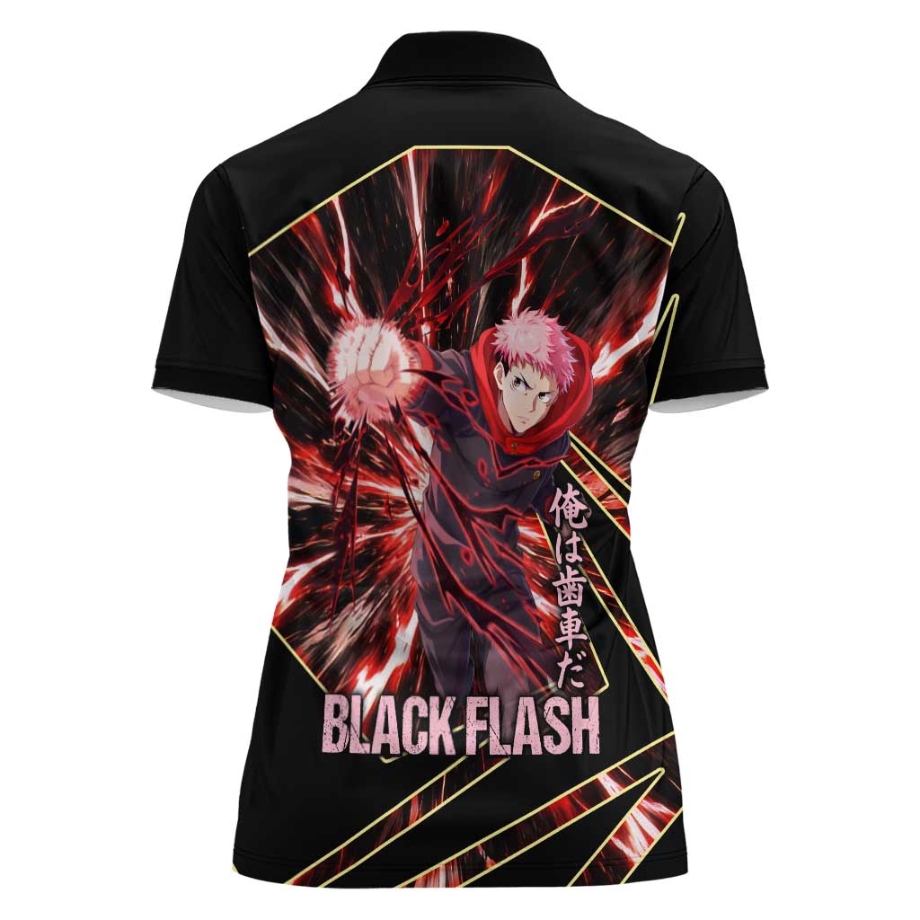 Yuji Itadori Black Flash Women Polo Shirt Dynamic Cursed Energy Burst Style