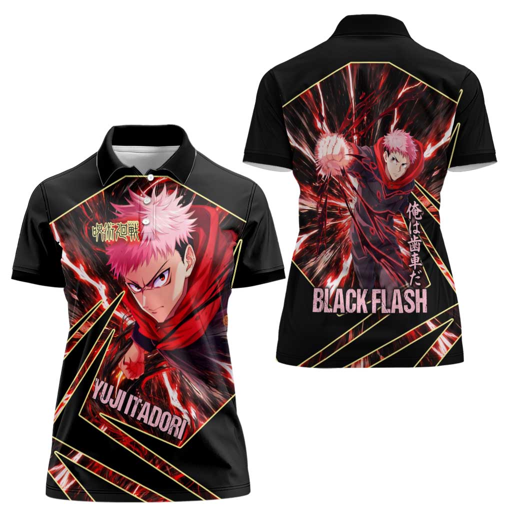 Yuji Itadori Black Flash Women Polo Shirt Dynamic Cursed Energy Burst Style