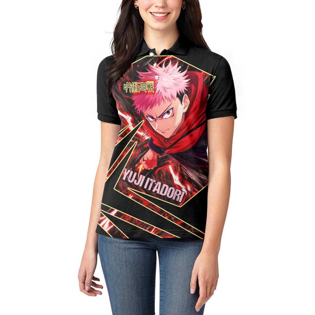 Yuji Itadori Black Flash Women Polo Shirt Dynamic Cursed Energy Burst Style