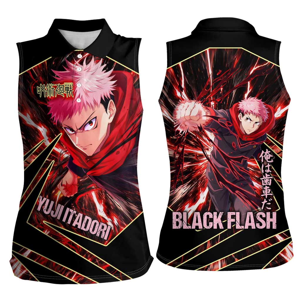 Yuji Itadori Black Flash Women Sleeveless Polo Shirt Dynamic Cursed Energy Burst Style