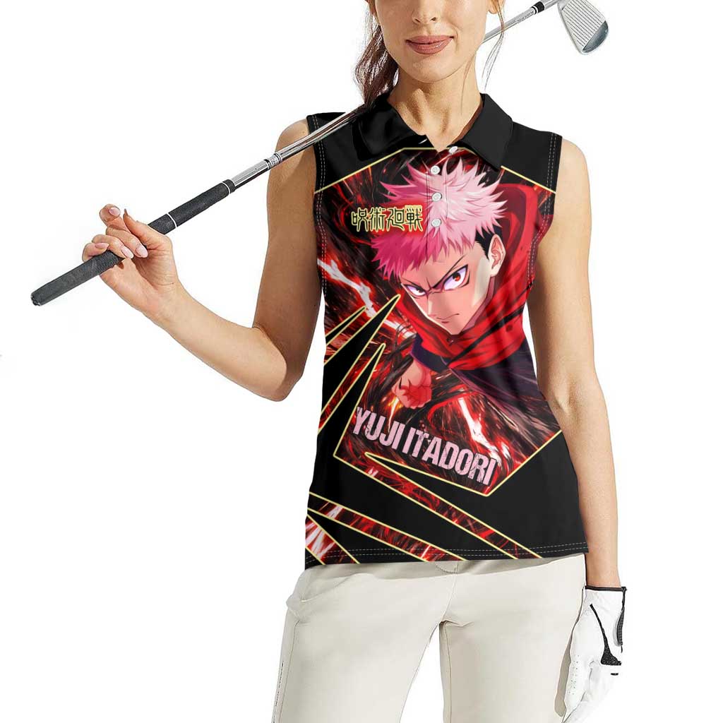 Yuji Itadori Black Flash Women Sleeveless Polo Shirt Dynamic Cursed Energy Burst Style