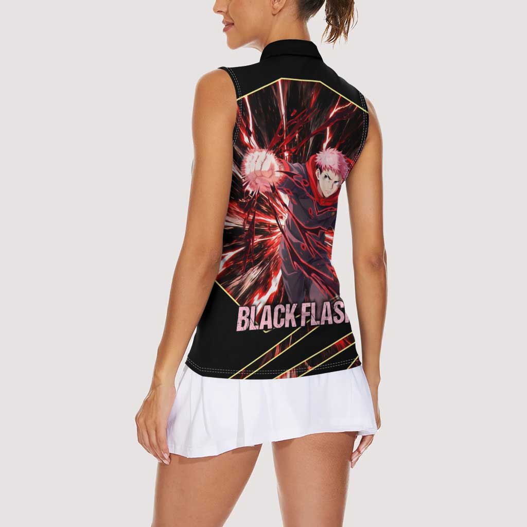 Yuji Itadori Black Flash Women Sleeveless Polo Shirt Dynamic Cursed Energy Burst Style