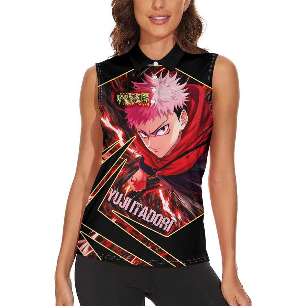 Yuji Itadori Black Flash Women Sleeveless Polo Shirt Dynamic Cursed Energy Burst Style