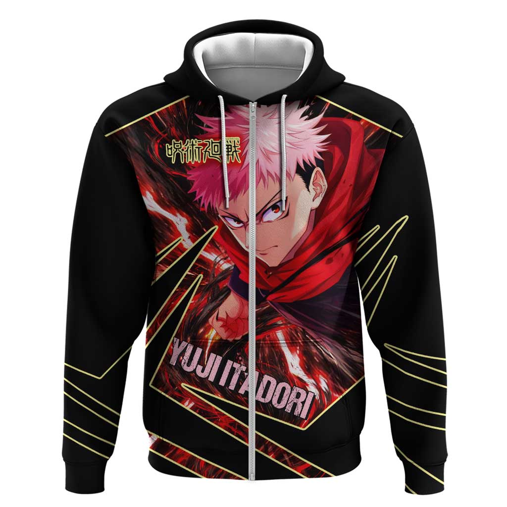 Yuji Itadori Black Flash Zip Hoodie Dynamic Cursed Energy Burst Style