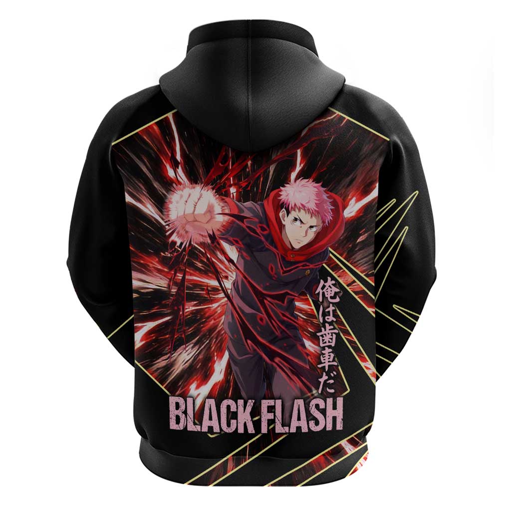 Yuji Itadori Black Flash Zip Hoodie Dynamic Cursed Energy Burst Style