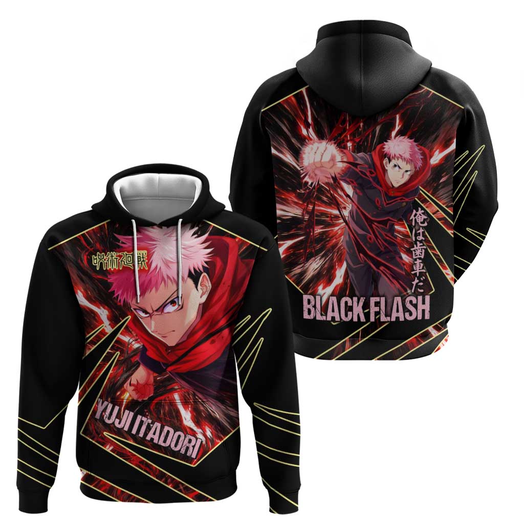 Yuji Itadori Black Flash Zip Hoodie Dynamic Cursed Energy Burst Style