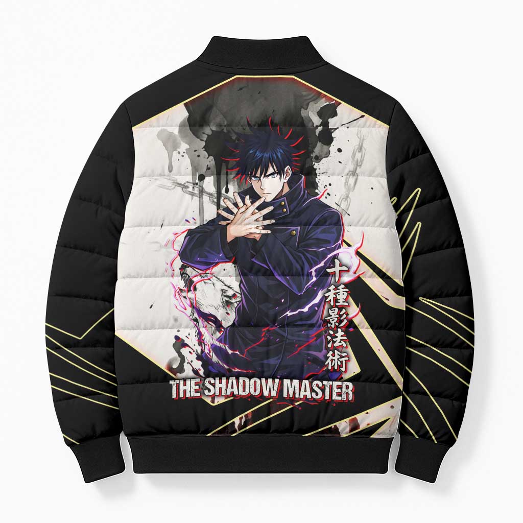 Megumi Fushiguro Shadow Master Bomber Puffer Jacket Ink-Stained Cursed Technique Style