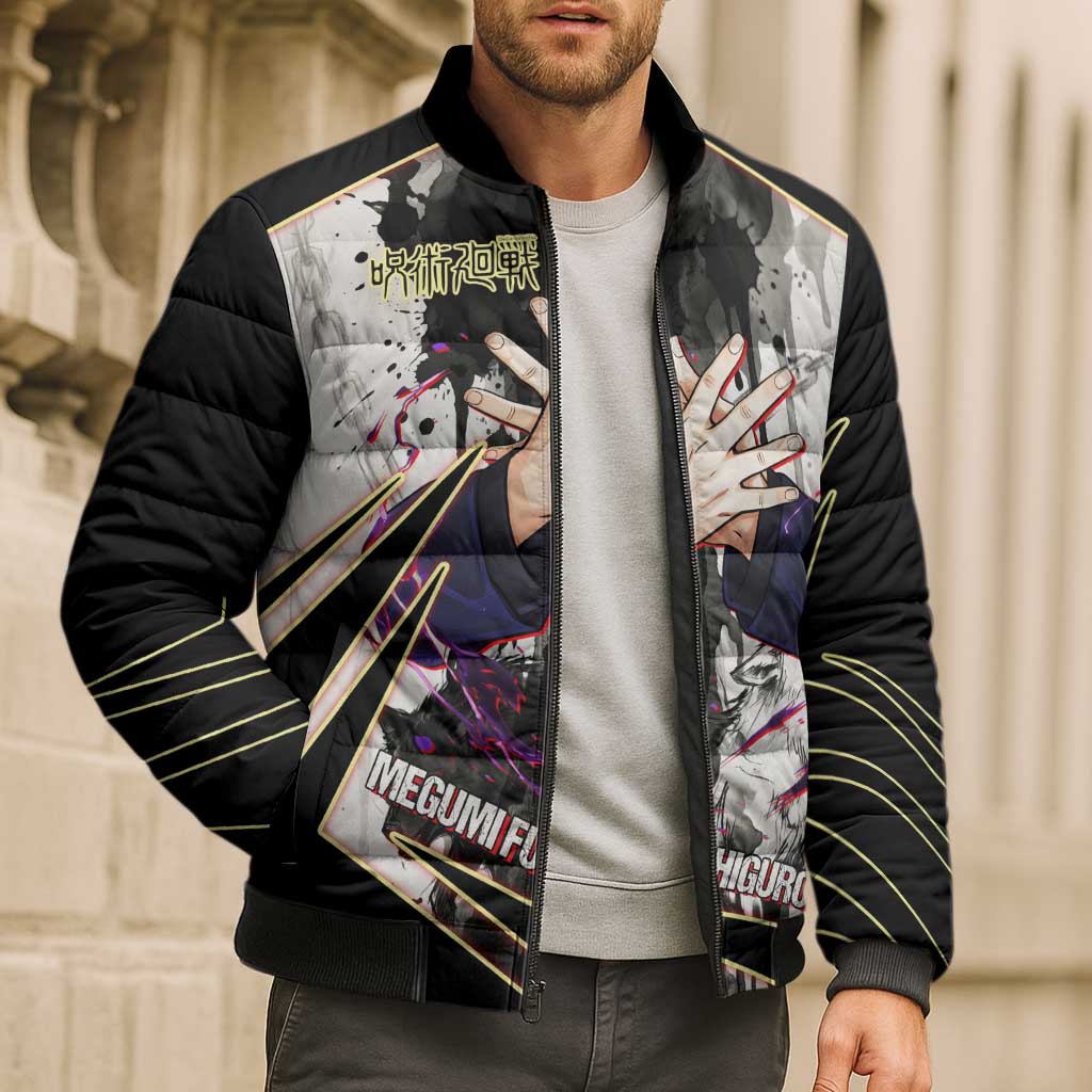 Megumi Fushiguro Shadow Master Bomber Puffer Jacket Ink-Stained Cursed Technique Style