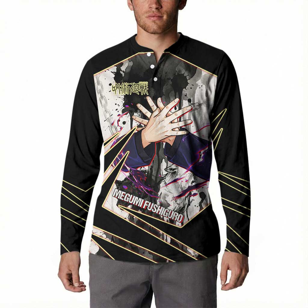 Megumi Fushiguro Shadow Master Button Sweatshirt Ink-Stained Cursed Technique Style