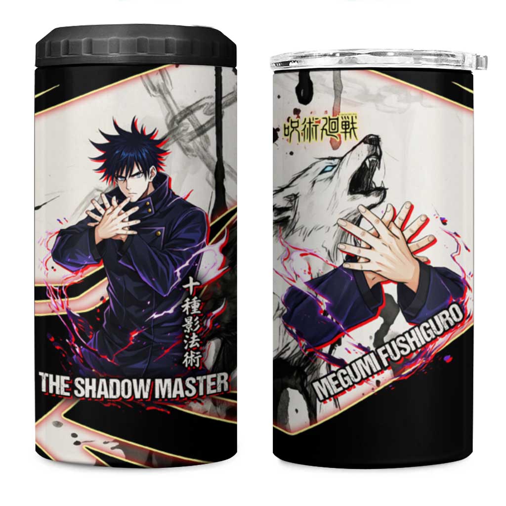 Megumi Fushiguro Shadow Master 4 in 1 Can Cooler Tumbler Ink-Stained Cursed Technique Style