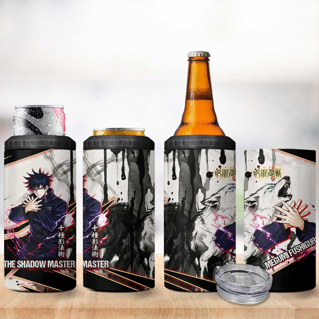 Megumi Fushiguro Shadow Master 4 in 1 Can Cooler Tumbler Ink-Stained Cursed Technique Style