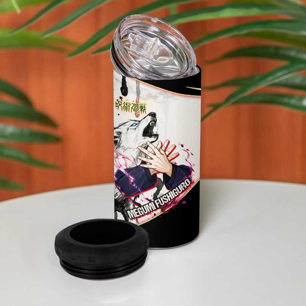 Megumi Fushiguro Shadow Master 4 in 1 Can Cooler Tumbler Ink-Stained Cursed Technique Style