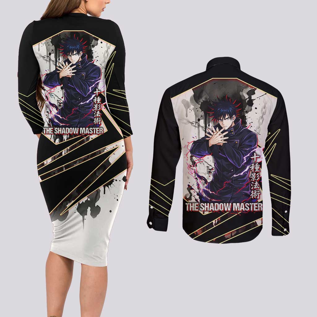 Megumi Fushiguro Shadow Master Couples Matching Long Sleeve Bodycon Dress and Long Sleeve Button Shirt Ink-Stained Cursed Technique Style