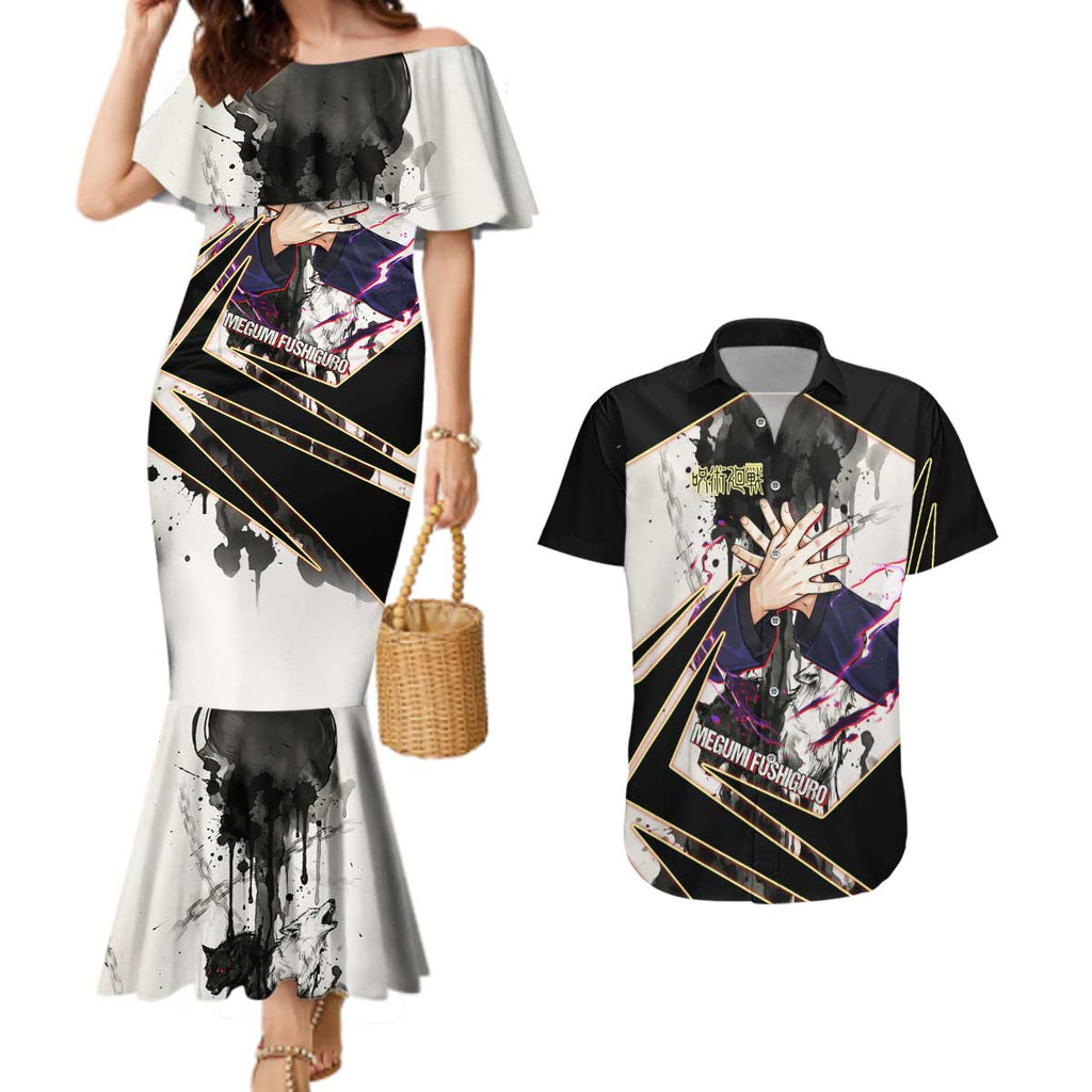 Megumi Fushiguro Shadow Master Couples Matching Mermaid Dress and Hawaiian Shirt Ink-Stained Cursed Technique Style