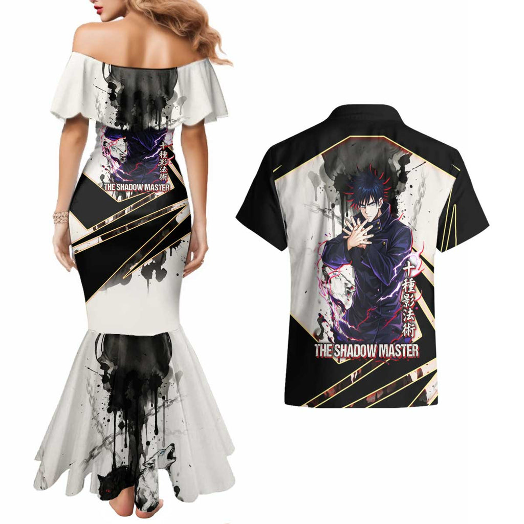 Megumi Fushiguro Shadow Master Couples Matching Mermaid Dress and Hawaiian Shirt Ink-Stained Cursed Technique Style