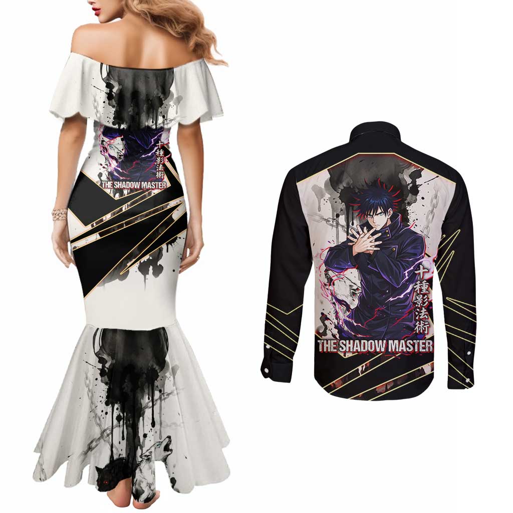 Megumi Fushiguro Shadow Master Couples Matching Mermaid Dress and Long Sleeve Button Shirt Ink-Stained Cursed Technique Style