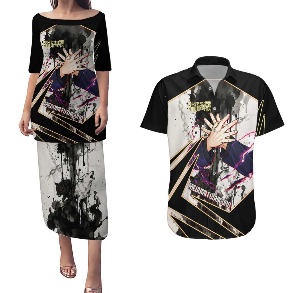 Megumi Fushiguro Shadow Master Couples Matching Puletasi and Hawaiian Shirt Ink-Stained Cursed Technique Style