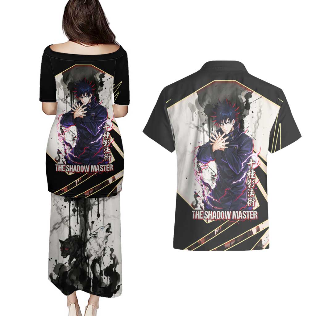 Megumi Fushiguro Shadow Master Couples Matching Puletasi and Hawaiian Shirt Ink-Stained Cursed Technique Style