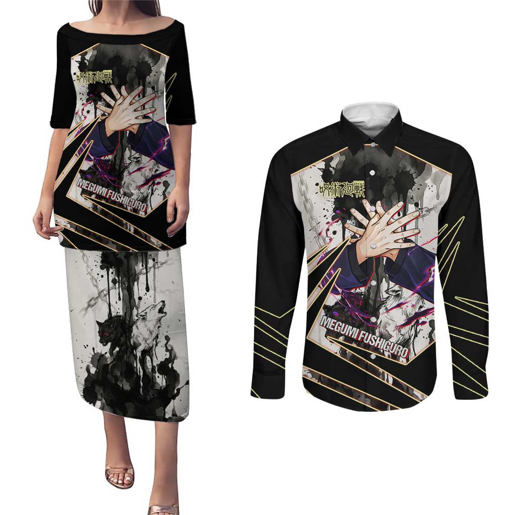 Megumi Fushiguro Shadow Master Couples Matching Puletasi and Long Sleeve Button Shirt Ink-Stained Cursed Technique Style