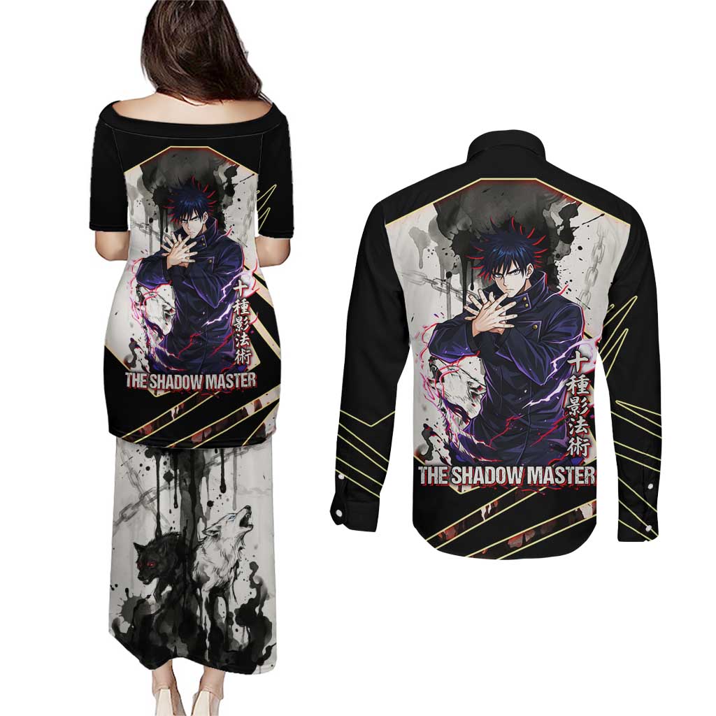 Megumi Fushiguro Shadow Master Couples Matching Puletasi and Long Sleeve Button Shirt Ink-Stained Cursed Technique Style