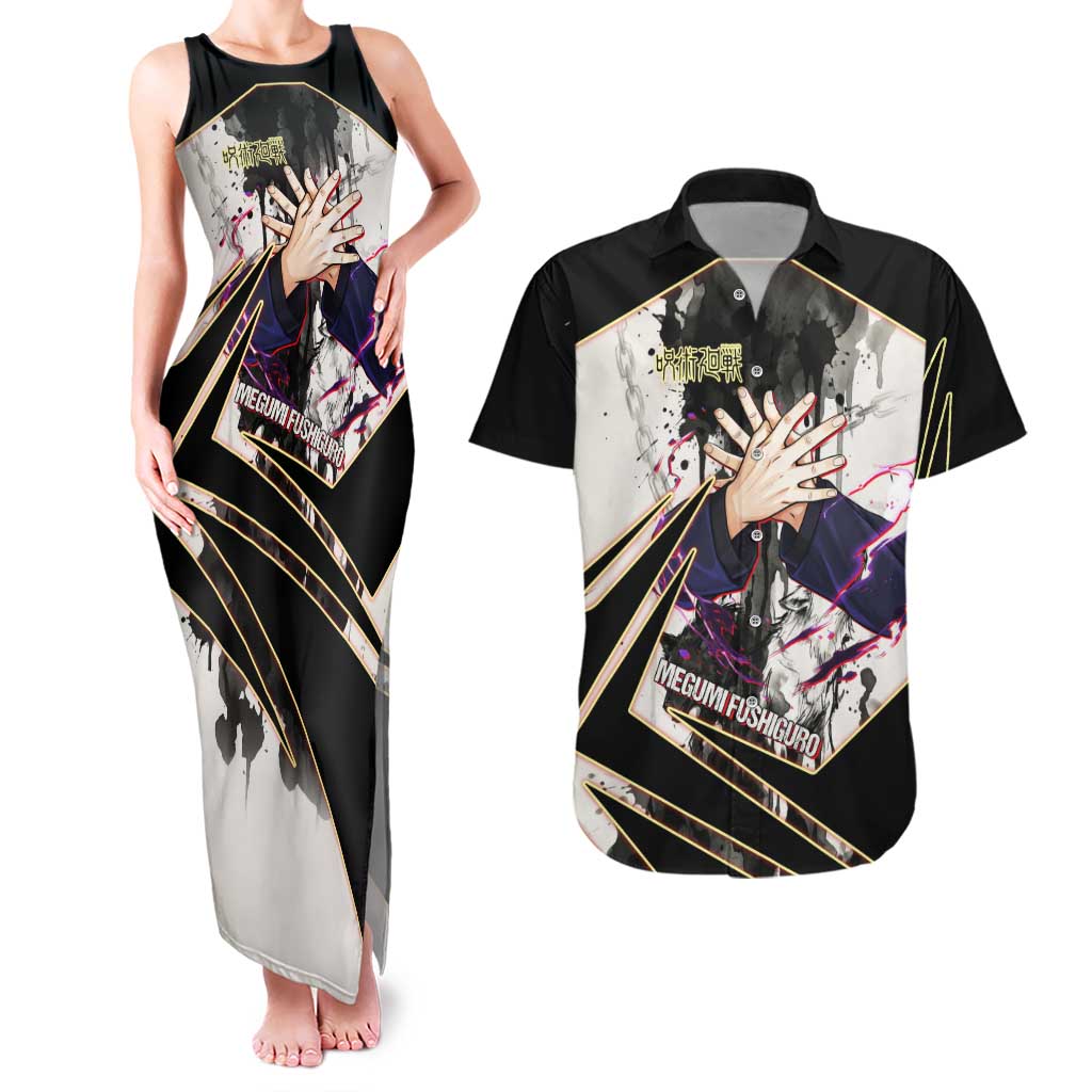 Megumi Fushiguro Shadow Master Couples Matching Tank Maxi Dress and Hawaiian Shirt Ink-Stained Cursed Technique Style