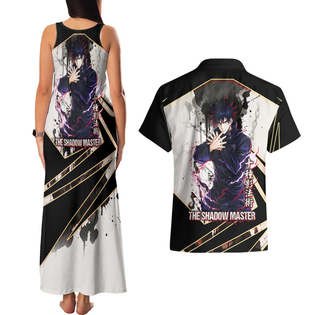 Megumi Fushiguro Shadow Master Couples Matching Tank Maxi Dress and Hawaiian Shirt Ink-Stained Cursed Technique Style