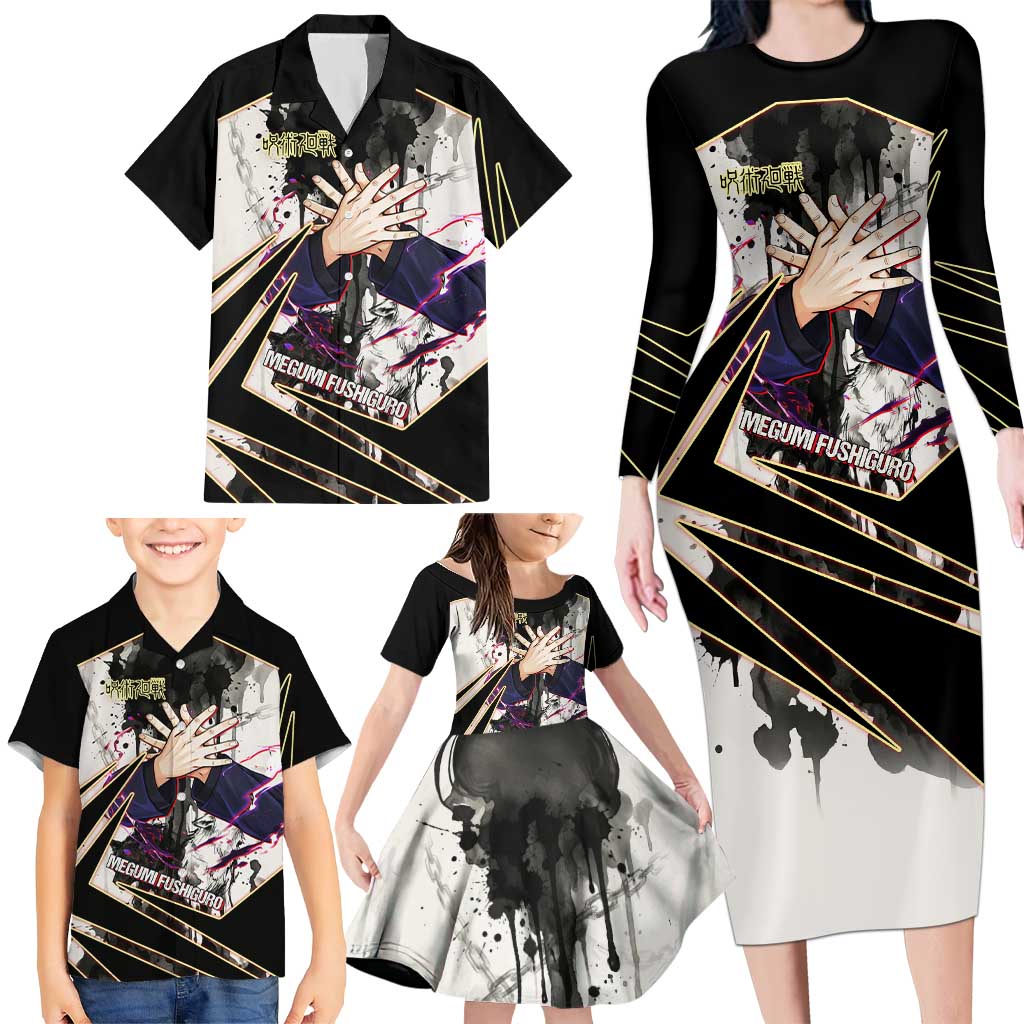Megumi Fushiguro Shadow Master Family Matching Long Sleeve Bodycon Dress and Hawaiian Shirt Ink-Stained Cursed Technique Style